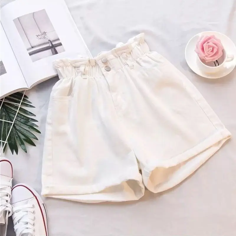 Summer Oversized Elastic High Waist Loose Casual Wide Leg Denim Shorts Female A-line Vintage Fashion All-match Short Jeans Women