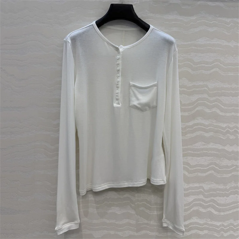 women's t-shirt New elastic knitted slim fit women's long sleeved top for autumn 2026 Wool blend round neck pullover y2k clothes