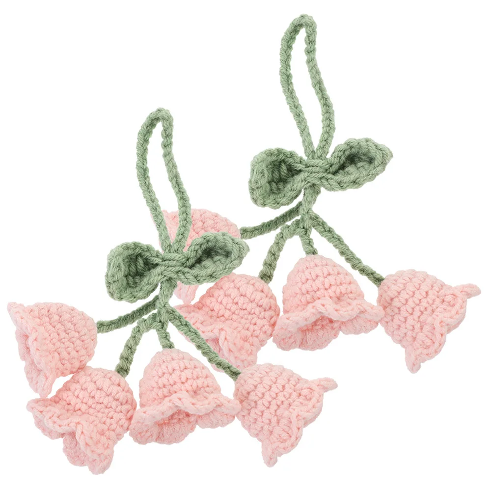 

2Pcs Adorable Knitted Flower Shape Pendant Crochet Car Decoration for Rearview Mirror Key Decoration Gift Knitted Flower Pendant