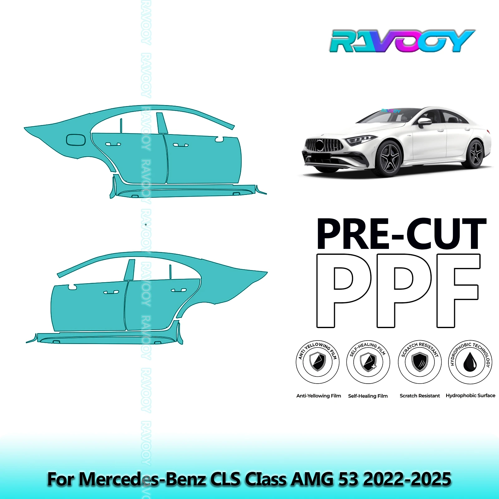 

For Mercedes-Benz CLS CIass AMG 53 2022-2025 8.5mil Clear Matte Pre-Cut PPF Door & A/B Pillar Kit TPU Paint Protection Film Set