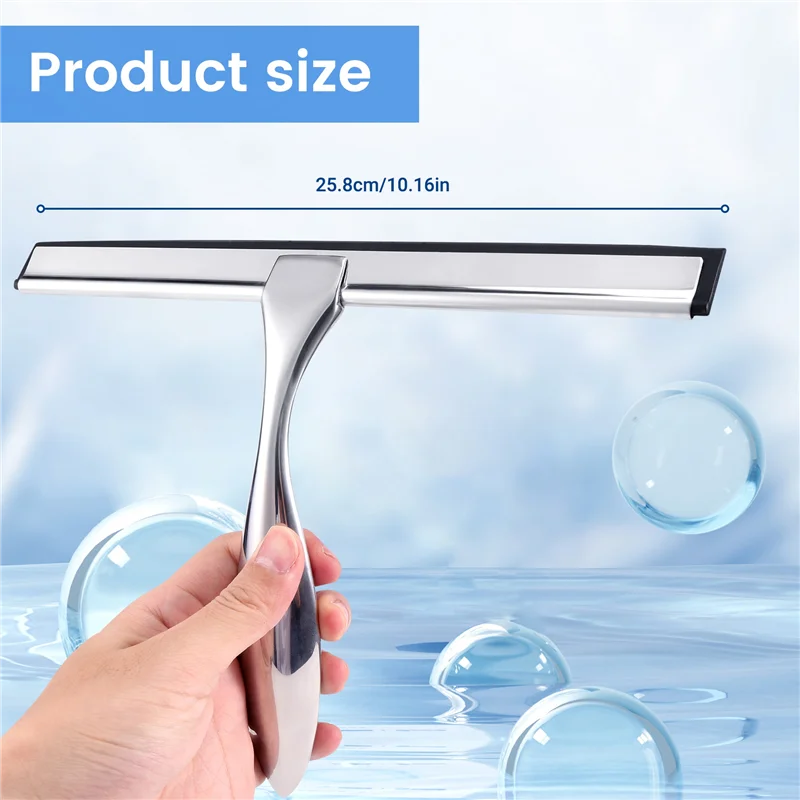 Premium Stainless Steel Squeegee For Shower Doors, Bathroom, Window And Car Glass, All-Purpose Cleaning Glass Wiper-A21R