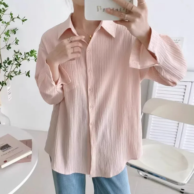 Women's Summer Sun Protection Shirt Cardigan Outerwear Lazy Design Sensation Korean Style Long Sleeve Polo Collar Polyester