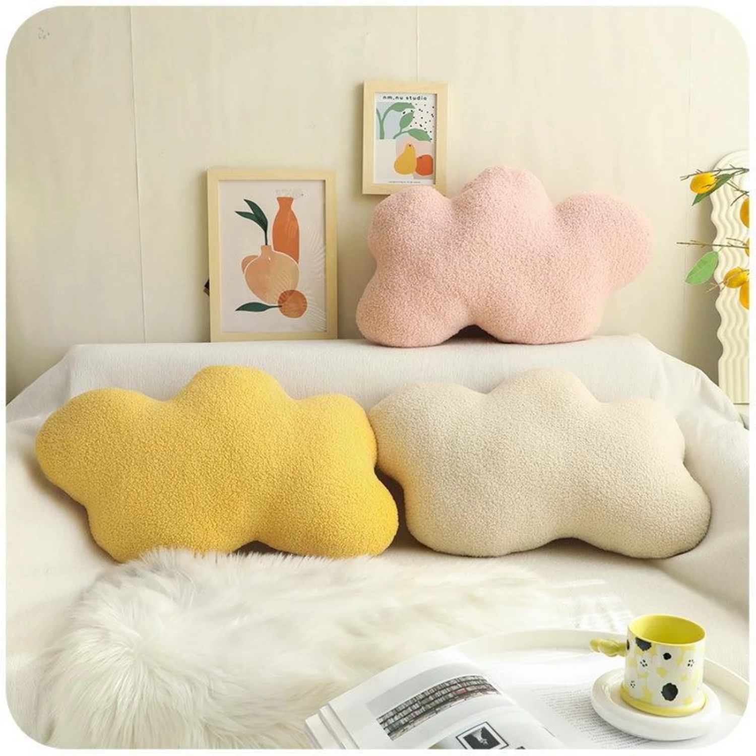 Continuous Fluffy Clouds Cushion for Girls, Perfect Soft Headrest for Dormitory, Ideal Sofa Backrest Sleeping Pillow Cat pillow