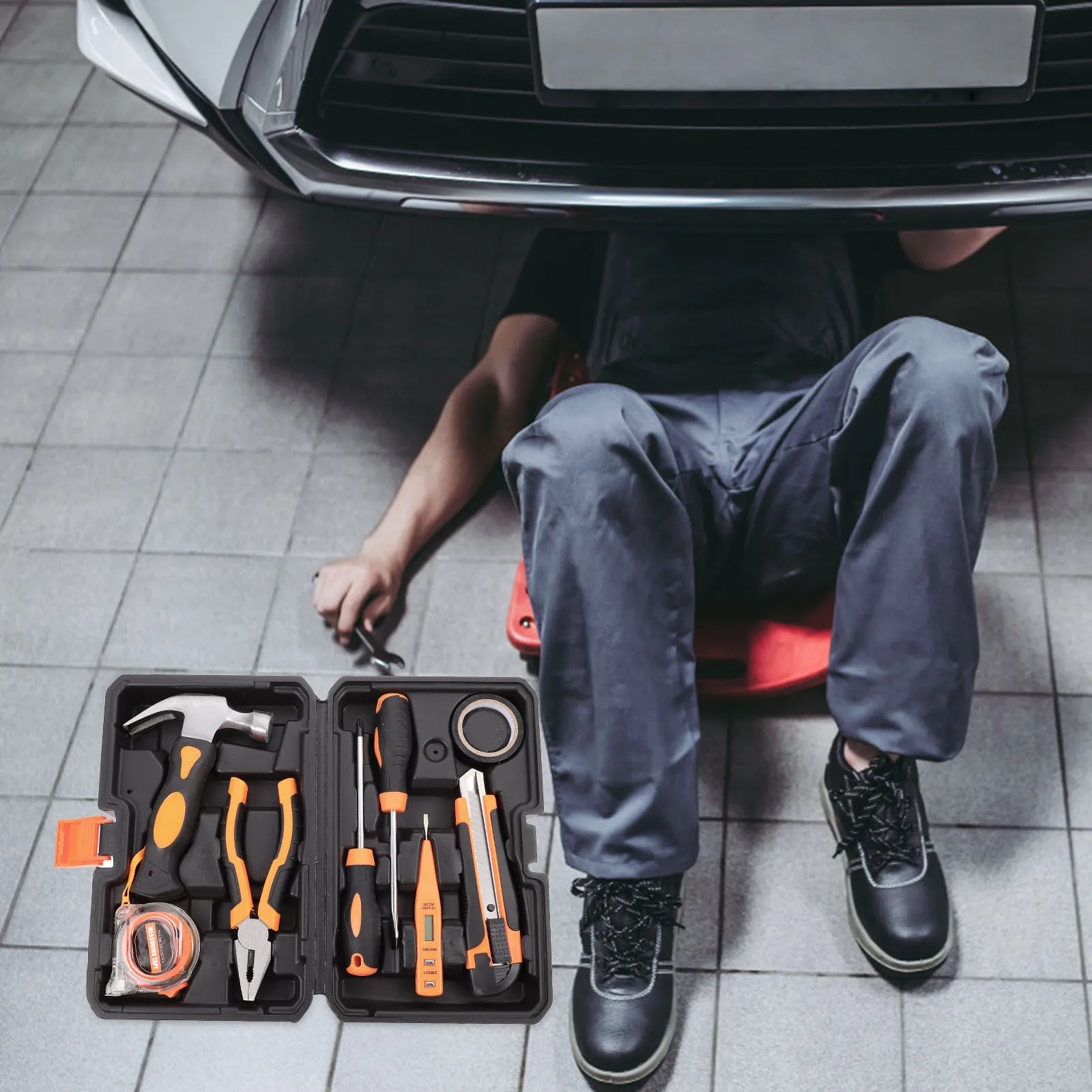 

8Pcs Electric Drill Tool Set Compact Durable Hand Tools for Home Workshop Auto Repair Maintenance Home Tool Kit