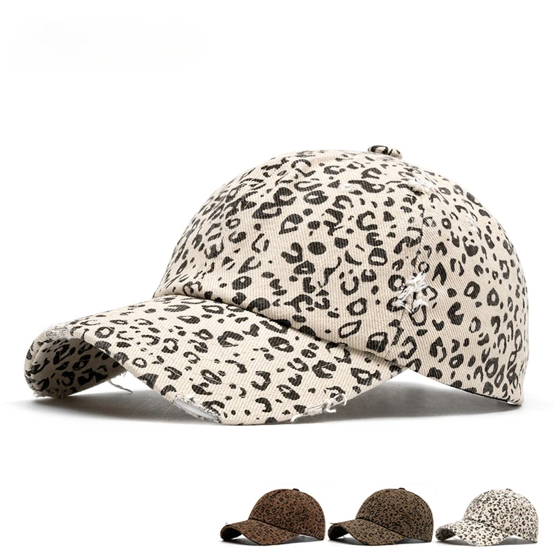 Big Head Circumference Leopard Baseball Cap Women Adjustable Retro Frayed Edge Soft Top Hat for mens