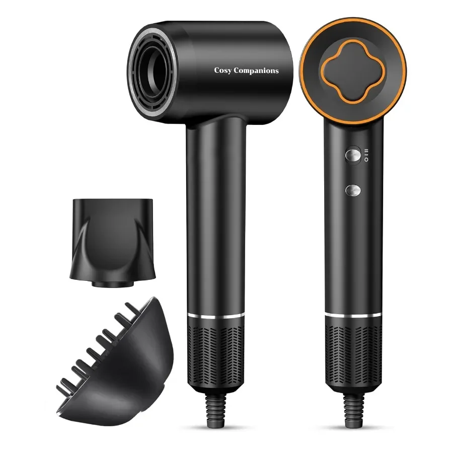 مجفف شعر أيوني سلبي عالي السرعة مع محرك بدون فرشاة 150000 دورة في الدقيقة، تحكم حراري منخفض الضوضاء، سريع الجفاف، أسود مع ناشر أ #1