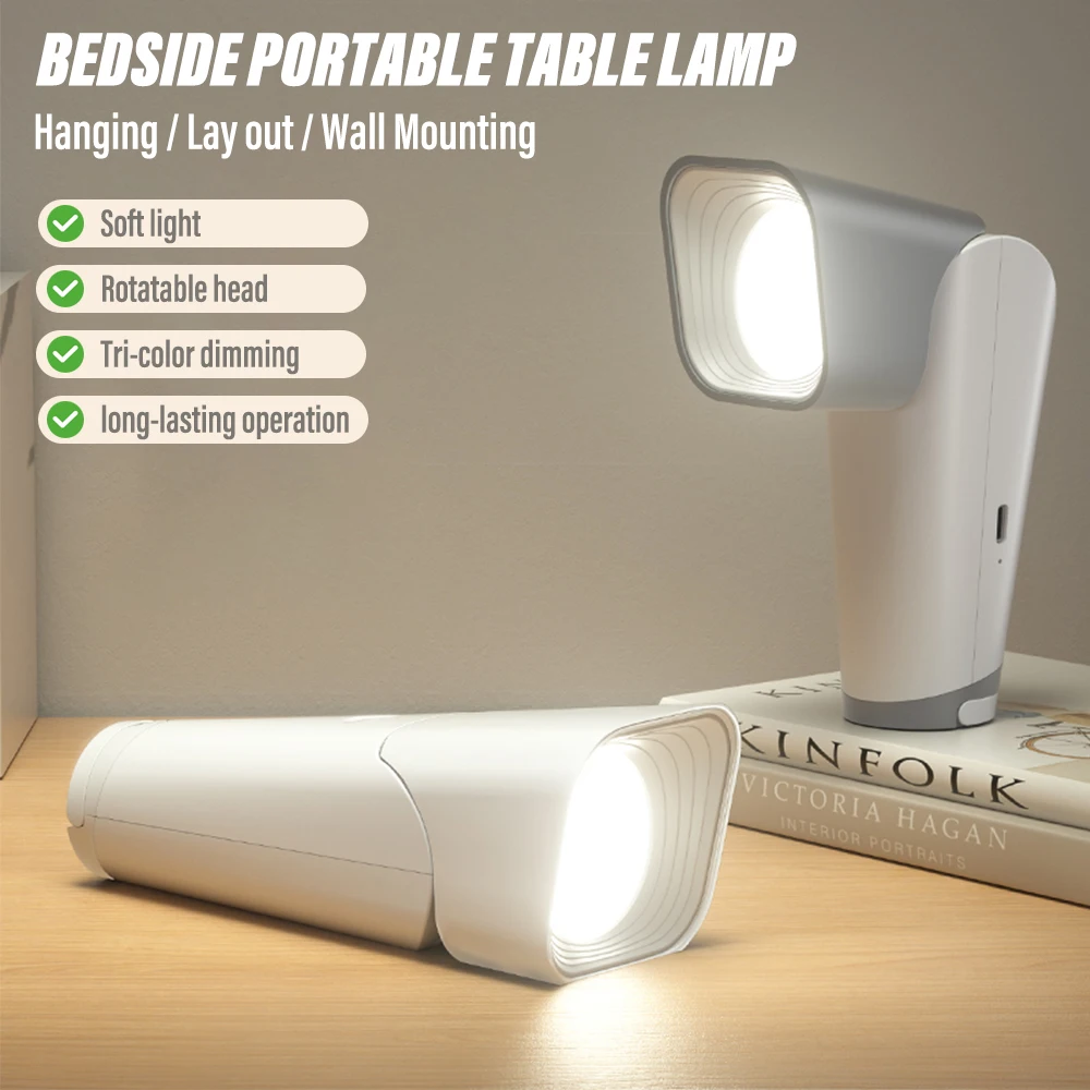 E2 Rechargeable Flashlight Portable Reading Led Desk Lamp Work Night Light Lamp Head Can Be Rotated Three-Color Dimming Torch