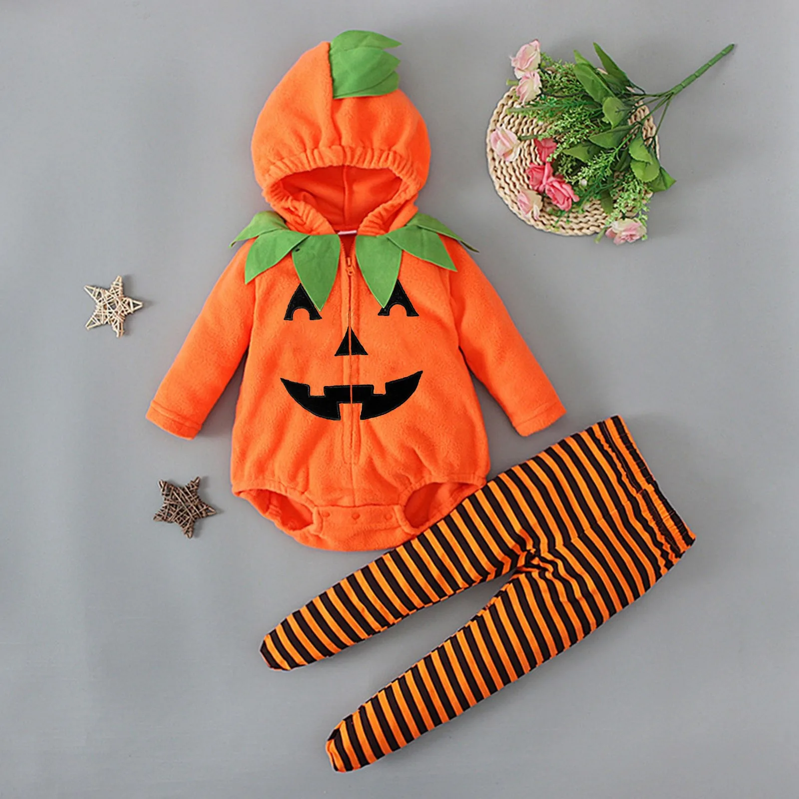 Newborn Infant Baby Girls Boys Halloween Clothes Sets Long Sleeve Fleece Zipper Hooded Romper Baby Girls Outfits for Newborns