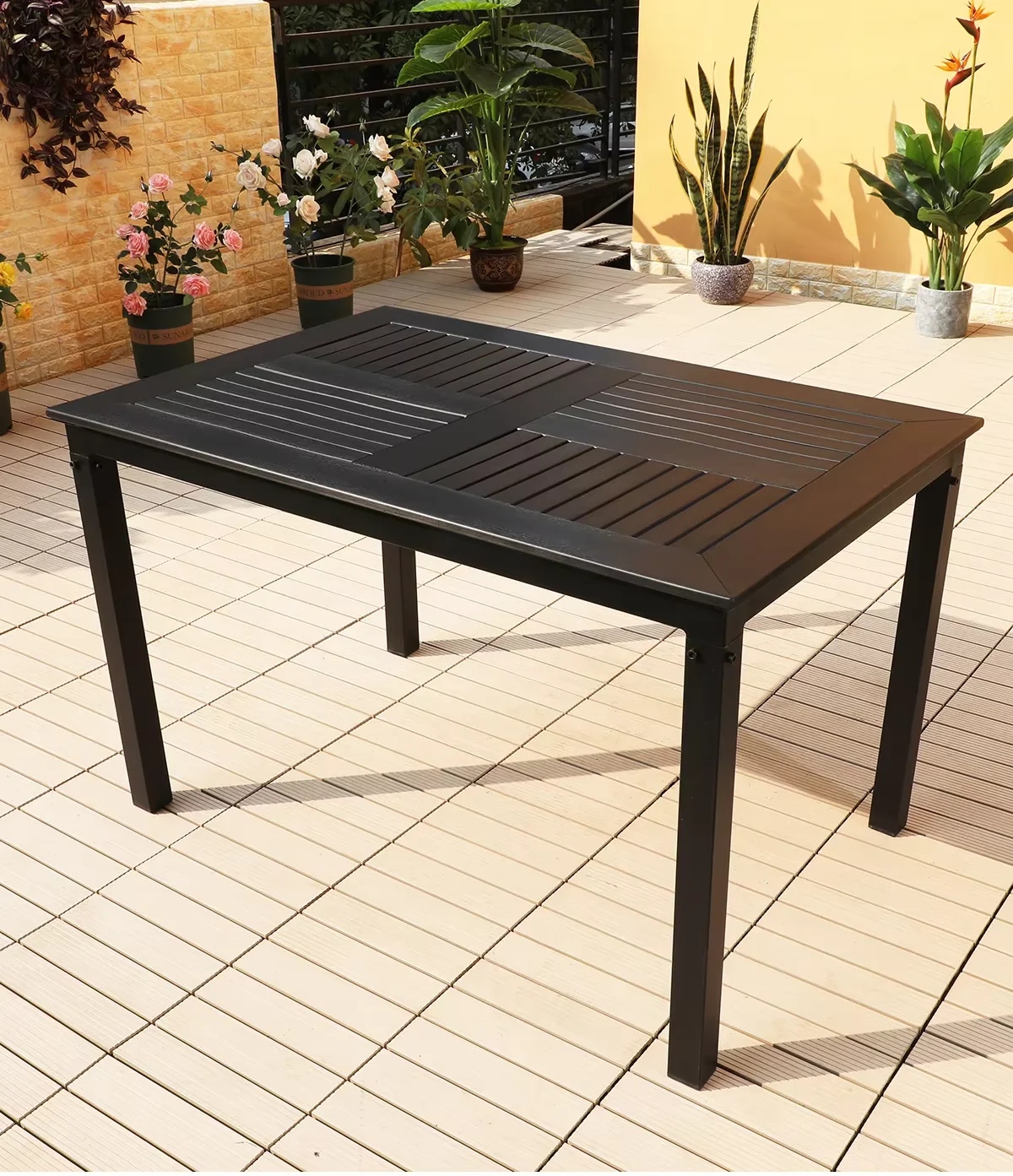 120cm Dining Table for 6 People Leisure Courtyard Wood-plastic Tables Outdoor Garden Chinese Villa Long Table Modern Furniture