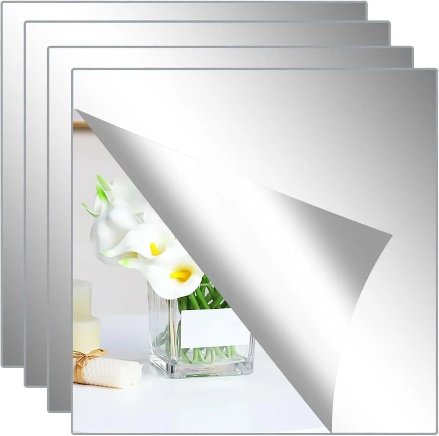 Mirror Stickers for Walls 4 Packs Self Adhesive Stick on Mirrors Tiles Small Peel and Stick Mirror Tiles 2mm Unbreakable Wall Mi