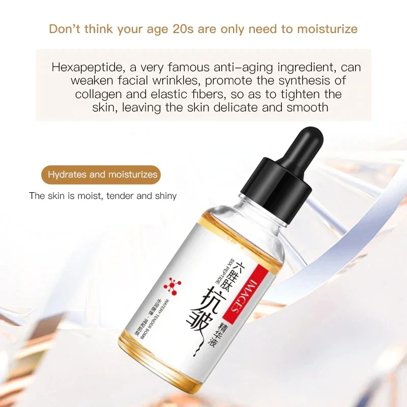 Hyaluronic Acid Six Peptides Facial Serum 30ml Anti-wrinkle Anti-aging Dark Circle Face Essence Moisturizing Brightening Skin