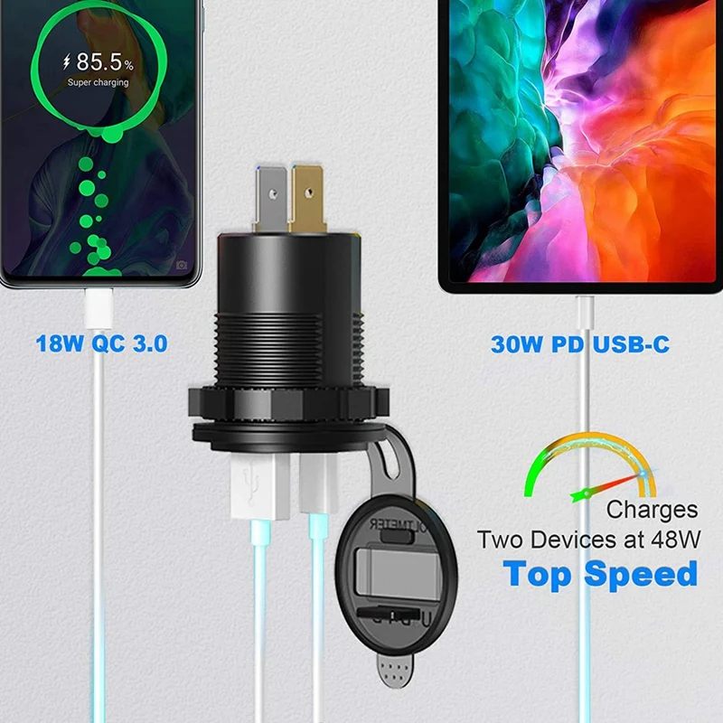 PD3.0 & QC3.0 USB Car Charger/Cigarette Lighter Panel 12V/24V 200W Lighter Socket With Switch For Car, Boat, RV, Truck