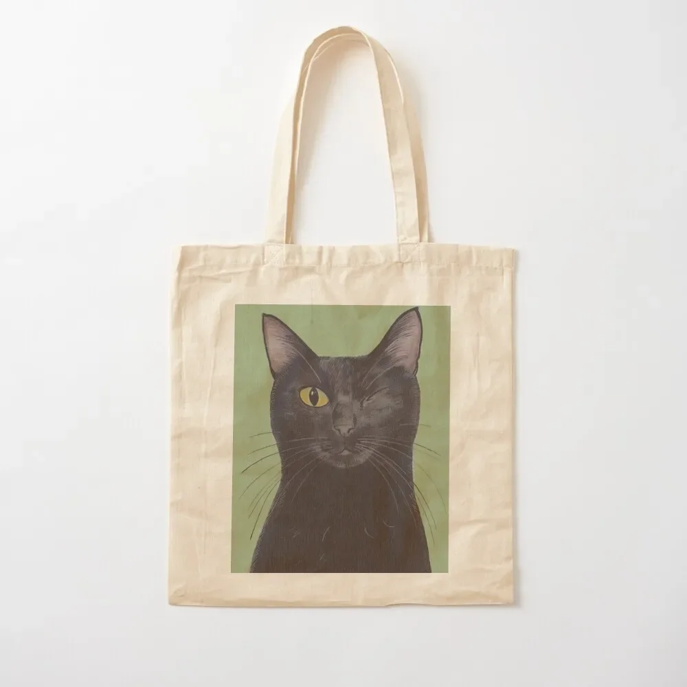 Andy Turner Original Winking Black Cat Portrait Tote Bag sacs de shopping tote bags aesthetic tote bag canvas
