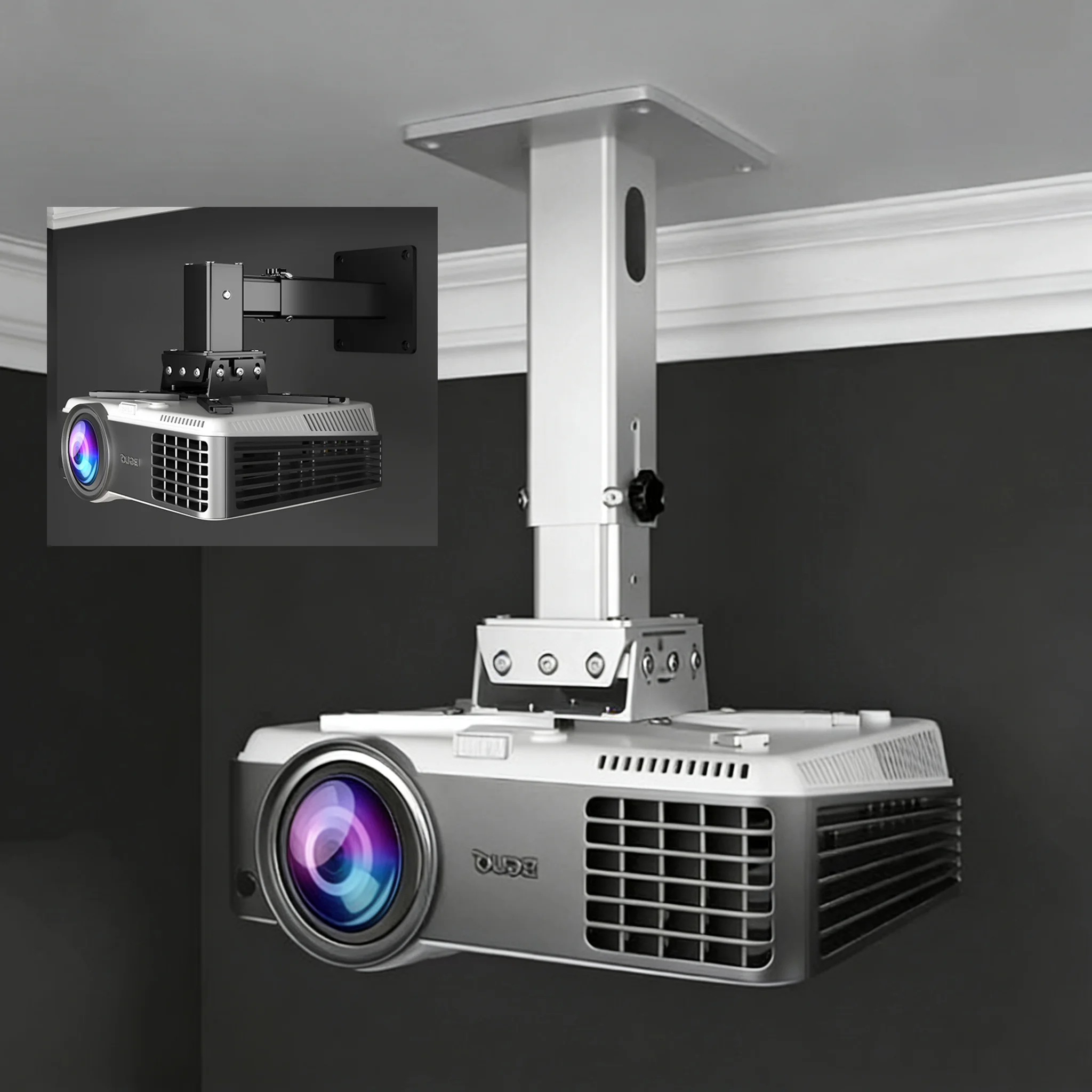 Aluminum Alloy Projector Stand Ceiling &Wall Mount Bracket Suitable for Epson BenQ Optoma Hisense C5 4K Projectors,Hide Line