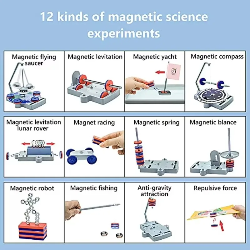 12-in-1magnet Science kit Toys for Kids STEM Magnetic Science Experiments Power The Racer with a Magnet,Levitate a Magnet