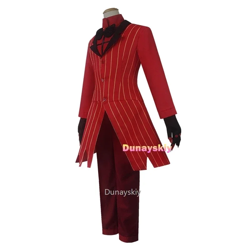 Hazbin Cosplay Hotel uniforme ALASTOR Costume Cosplay uomini adulti Halloween uniforme giacca pantaloni costumi vestito rosso Anime Cosplay