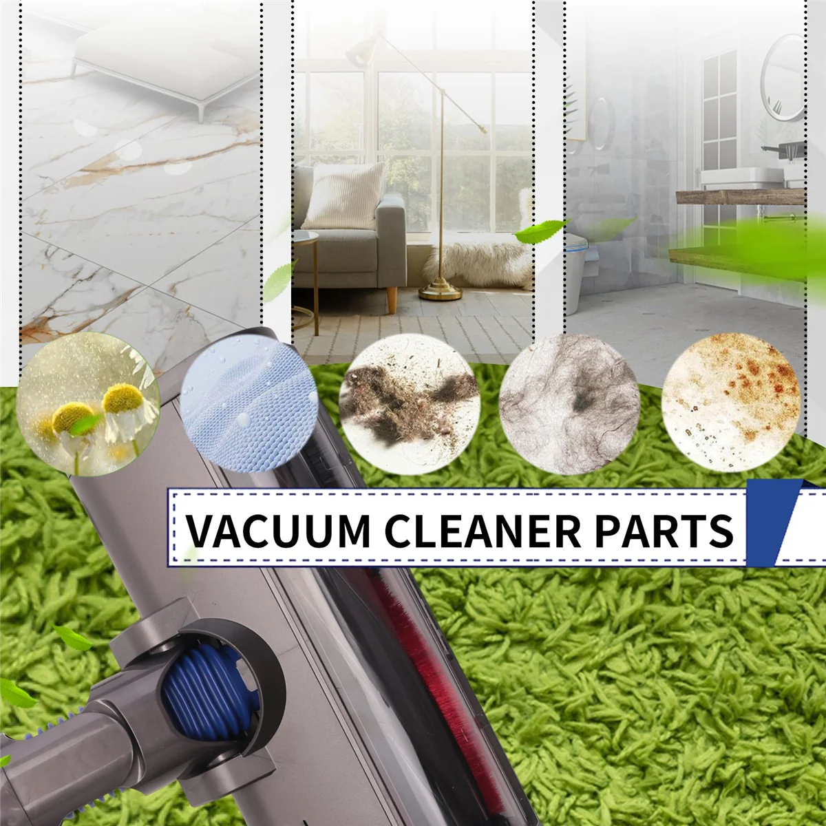 فرشاة FZFZ لـ V7 V8 V10 V11 V15 رأس فرشاة أرضية للمكنسة الكهربائية مع أضواء LED خضراء للسجاد والأرضيات الصلبة