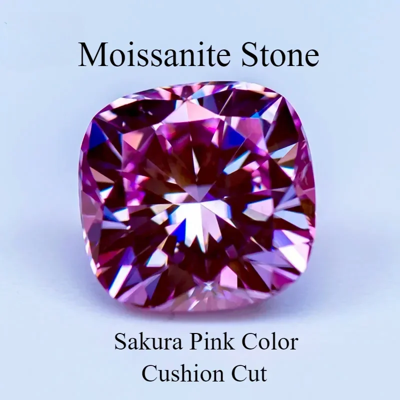 

Moissanite Stone Sakura Pink Color Cushion Cut Lab Grow Diamond DIY Ring Necklace Earrings Main Materials With GRA Certificate