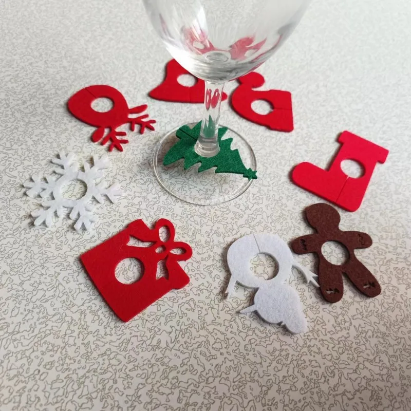 20pcs Wine Cup Glass Ring Card Christmas Home Decoration Table  Xmas New Year Eve Party Decoration Supplies