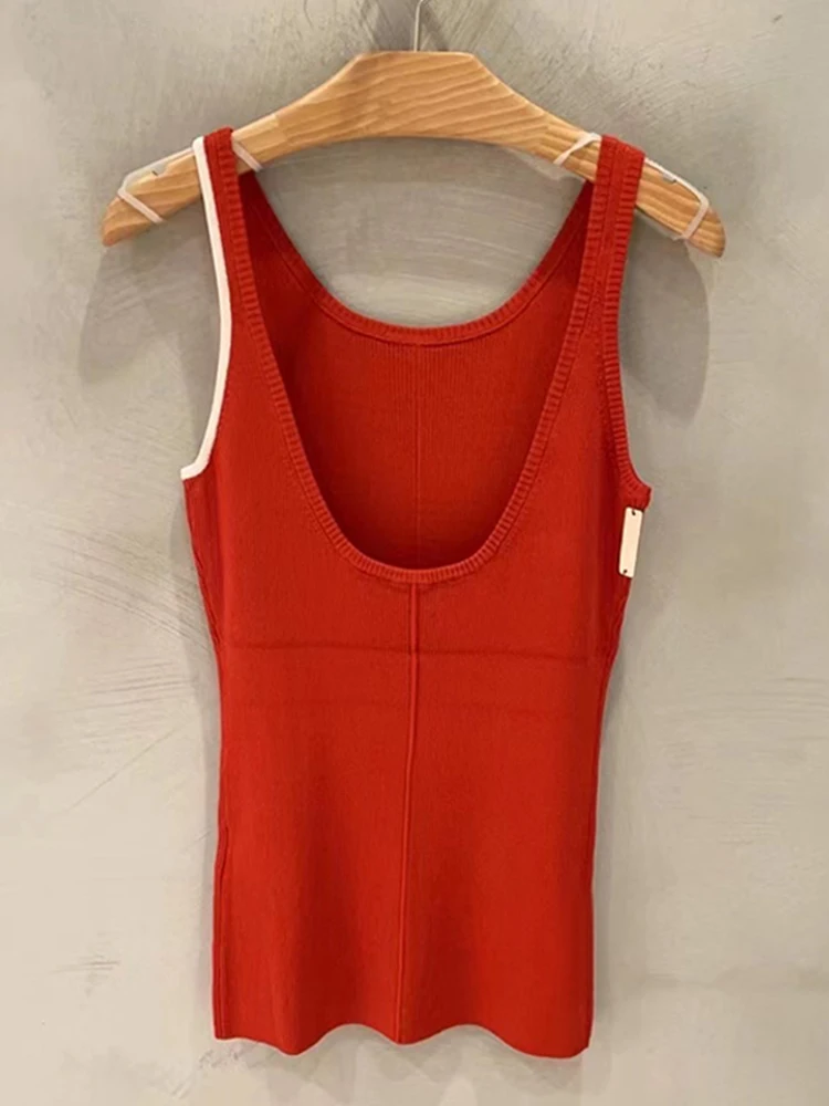

Красный вязаный топ-майка с U-образным вырезом для женщин, облегающий, летний, новинка, нижнее белье от Limaner