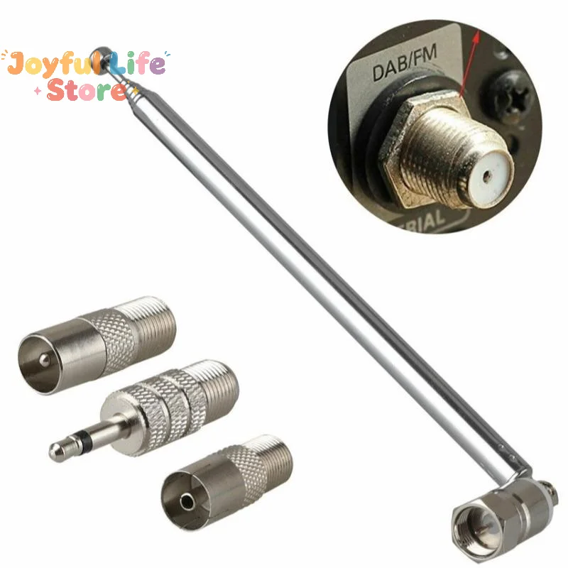 Hot 4/5Pcs AV Stereo Receiver Amplifier Rod Antenna 3.5mm Adapter FM Radio Antenna Telescopic Screw F Type Male Plug Connector