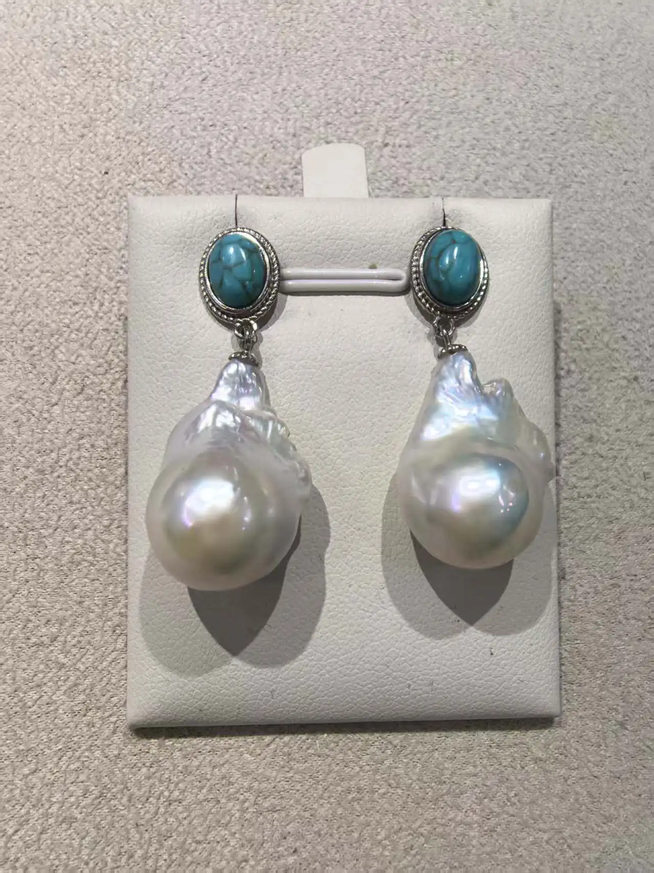

Natural South Sea Baroque Pearl 925 Silver Turquoise Earrings AAA20-30mm