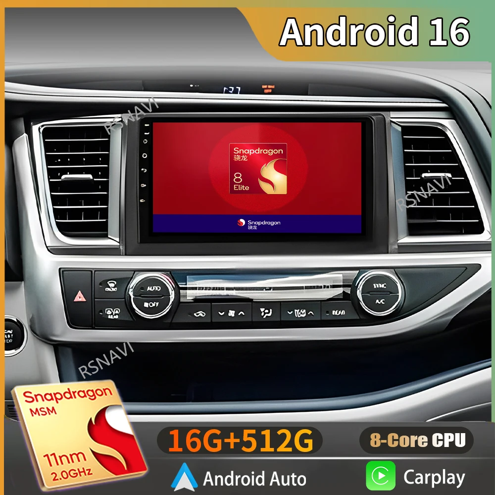 Android 16 2K QLED Android Car Radio Multimedia Video Player For Toyota Highlander 3 Kluger 2013 - 2018 GPS Stereo CarPlay
