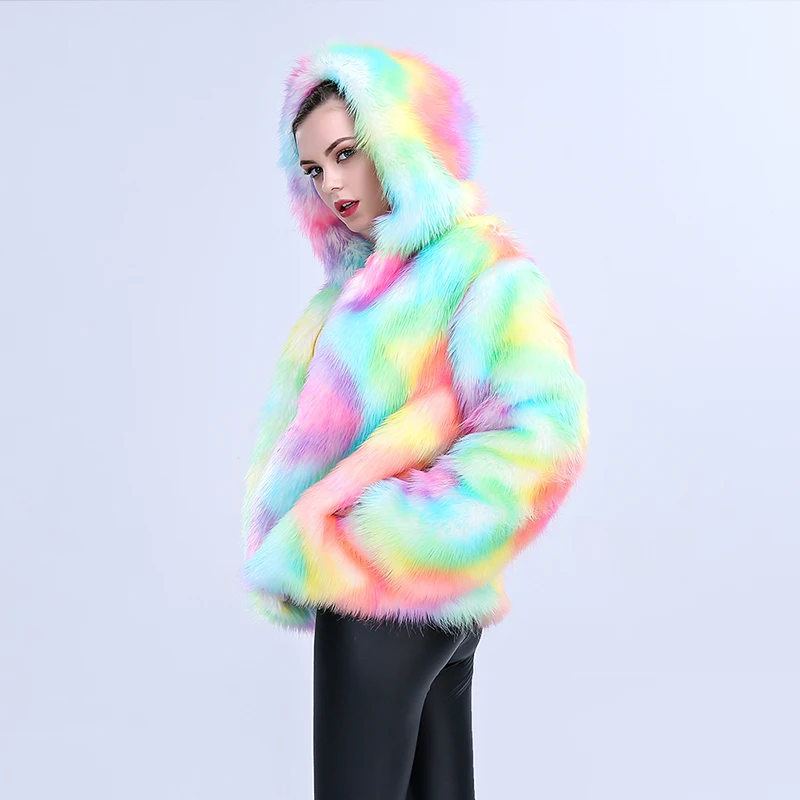 Autumn-winter Faux Fur Thermal Stylish Colorful Women\'s Jacket