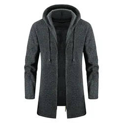 Men Sweater Hooded Cardigan Jumpers Open Stitch Sweaters Long Sleeve Pockets Spliced Patchwork Thick Winter 2024 Casual