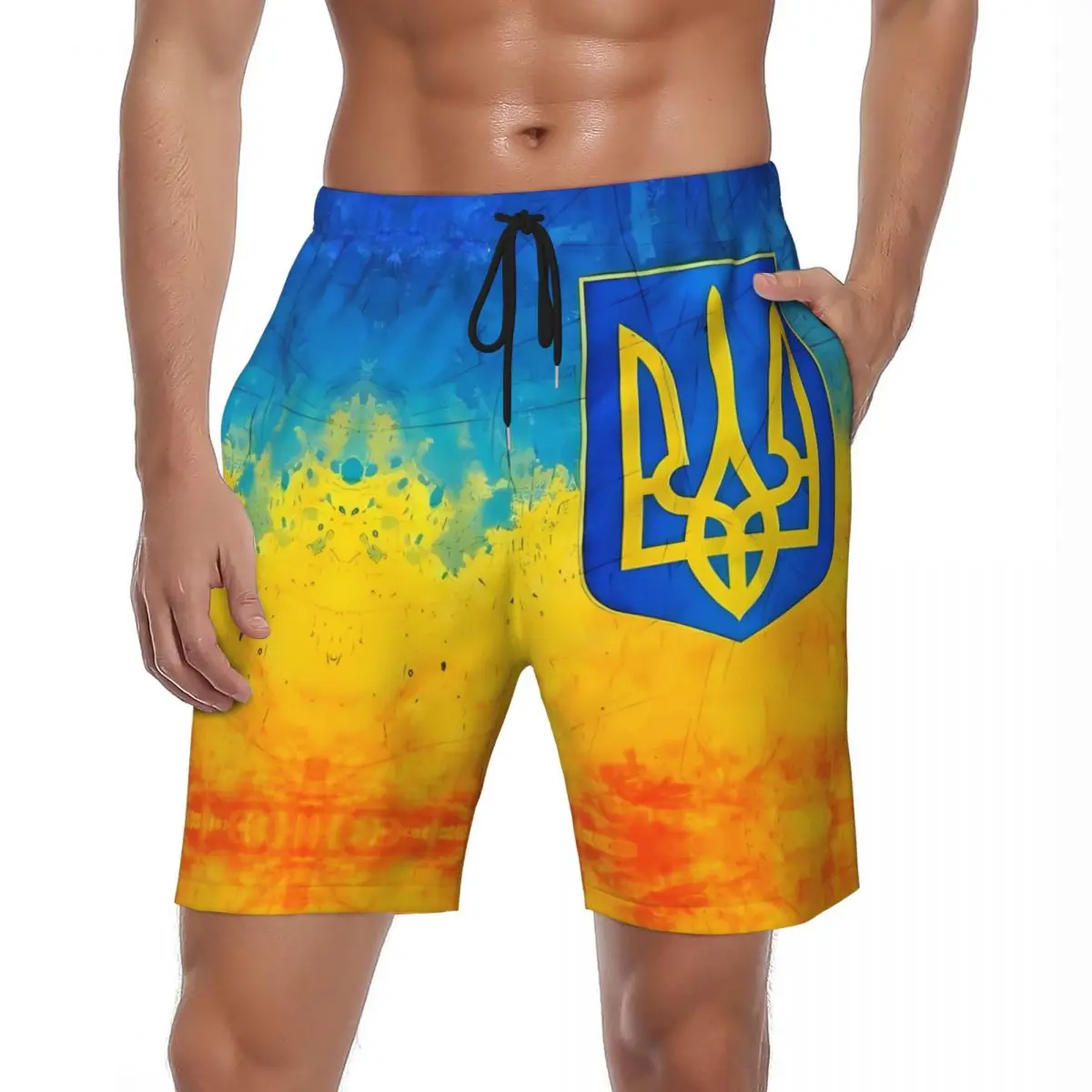 Homens 3D Ucrânia Gym Shorts, moda verão, esportes legais, shorts de praia, masculino respirável casual gráfico, plus size Swim Trunks