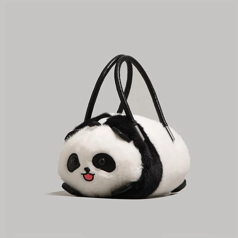 

Новый стиль 2025 года, прочная и милая круглая большая сумка с маленькой пандой и меховым чехлом, сумкой-подушкой, сумкой через плечо