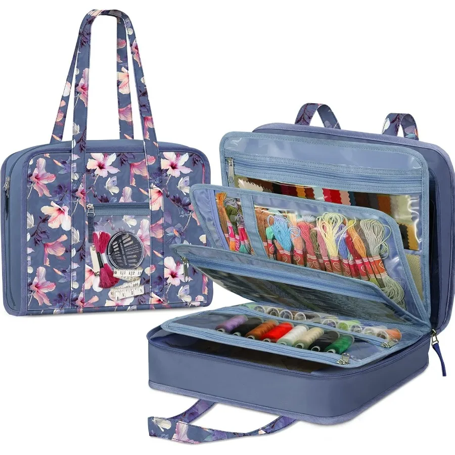 

Large Capacity Sewing and Craft Supplies Storage Tote with Clear Pockets and Handle for Travel Packing Organizer Bag Ideal for