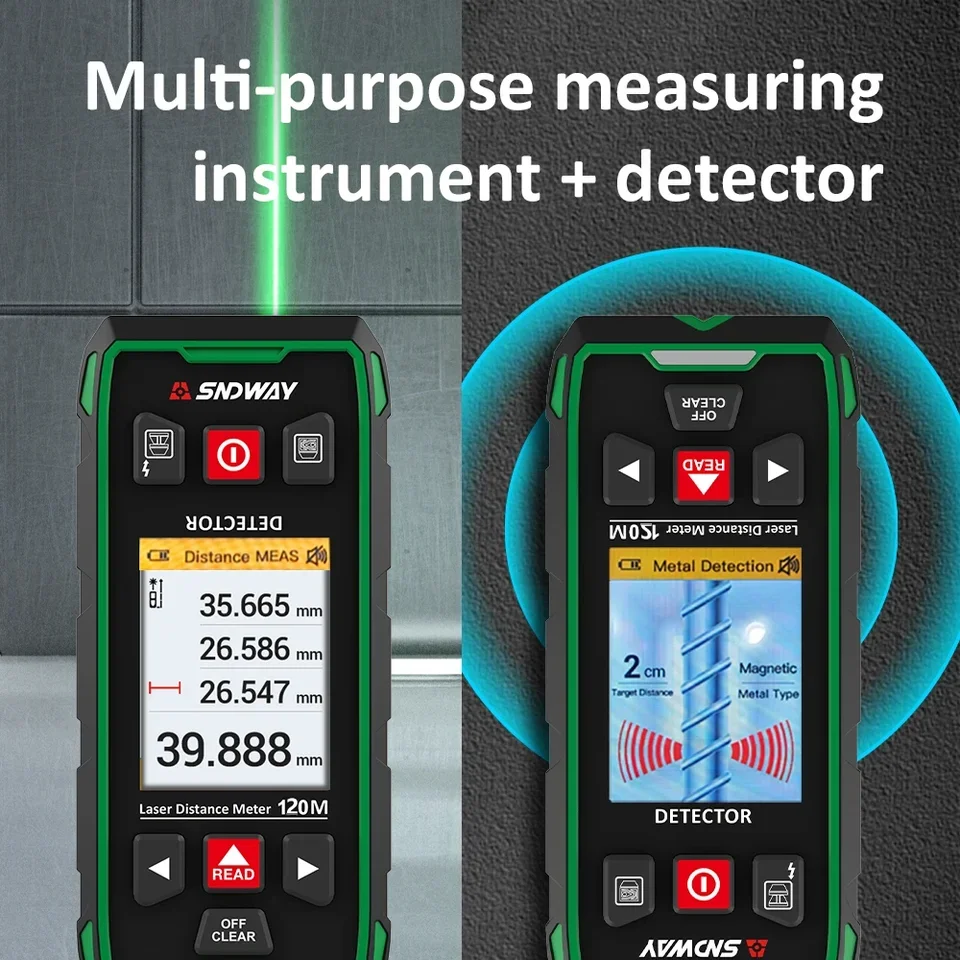 SW-6100GT 2-in-1  Rangefinder Wall Scanner Metal and Wood Detector Cable Detector 393ft/120m  Measurement