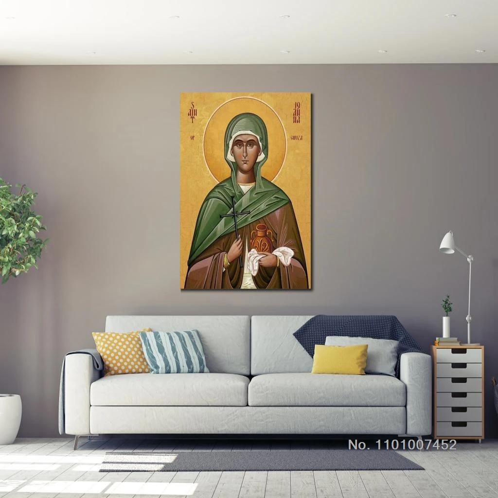 Saint Joanna Large Canvas Prints Greek Orthodox Painting Wall Art HD Posters Religious Picture for Living Room Home Decor Gift