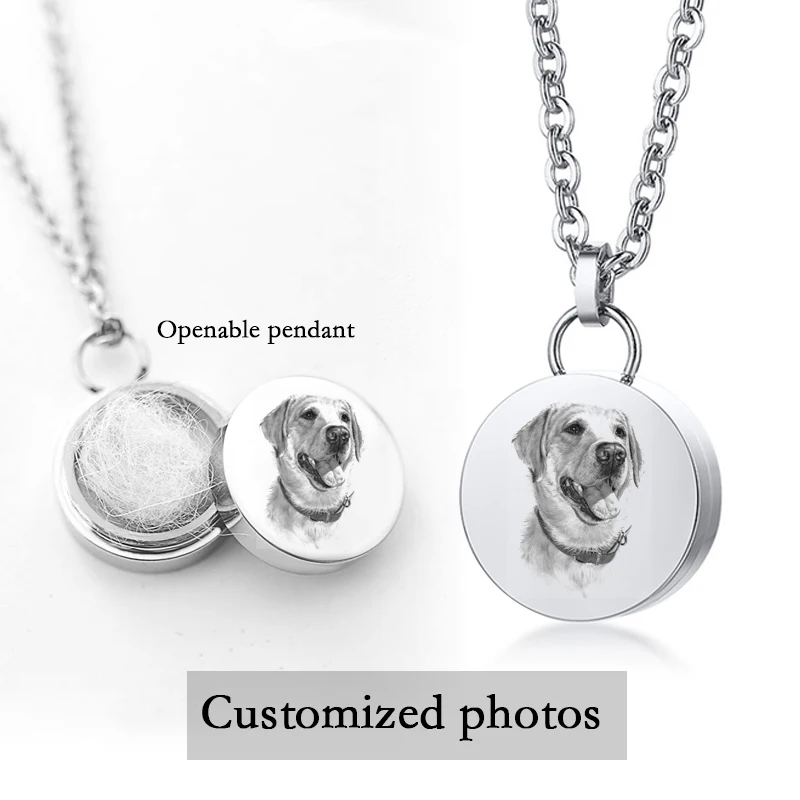 Photo Customized Round Cremation Jewelry for Pet Ashes Keepsake Pendant Memorial Urn Necklace