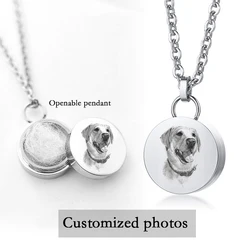 Photo Customized Round Cremation Jewelry for Pet Ashes Keepsake Pendant Memorial Urn Necklace