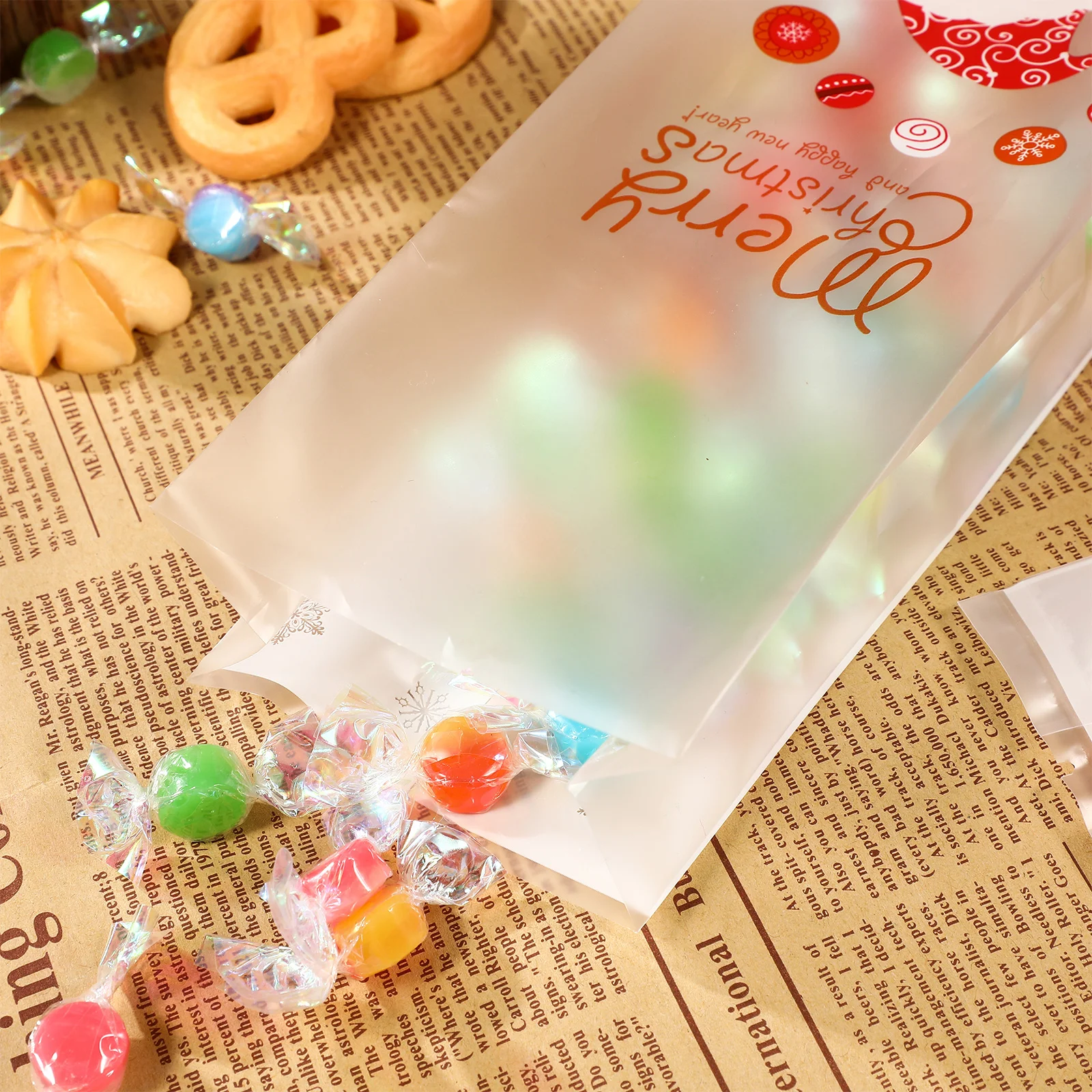 50 Pcs Christmas Gift Bags 2023 Packing Paper Party Treat Biscuit Children's Birthday of Sweet Kraft