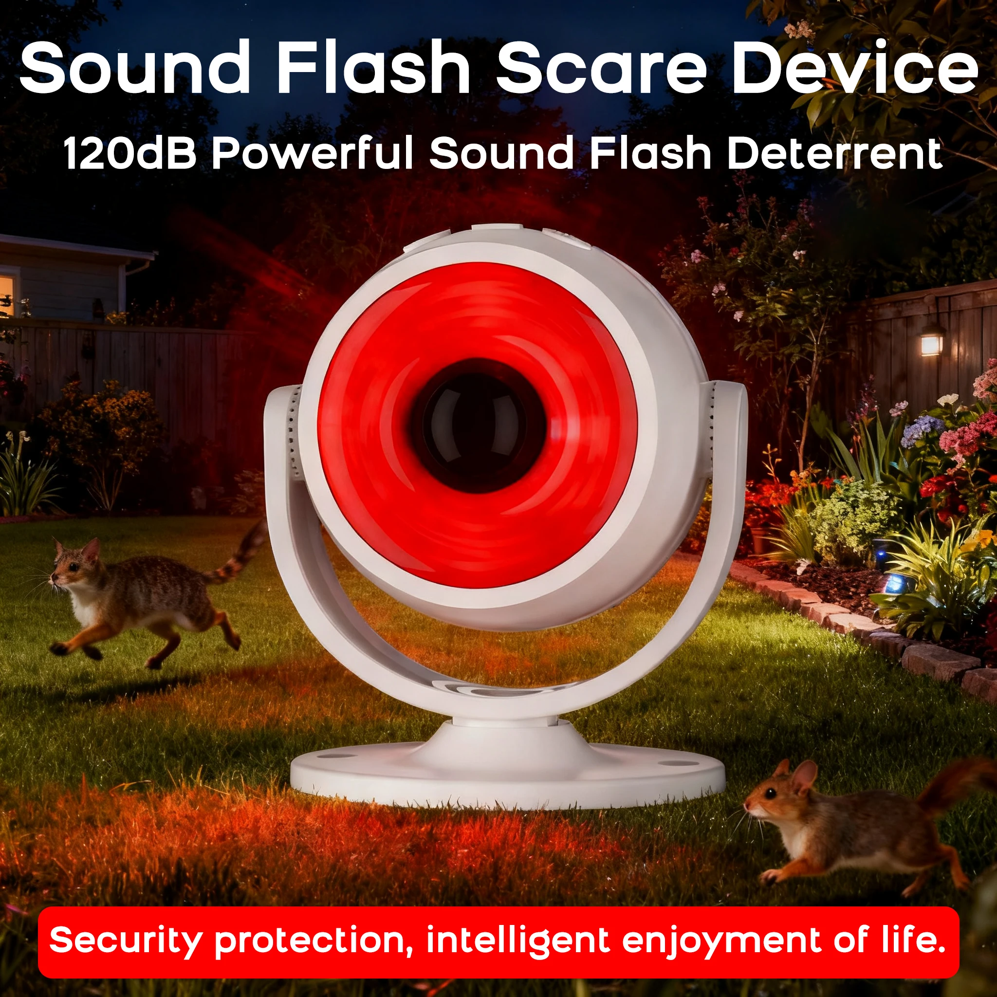 

Wireless Motion Sensor Alarm Animal Repeller with Flash Light and Siren Remote Control Outdoor Indoor Alert for Yard Farm Storag