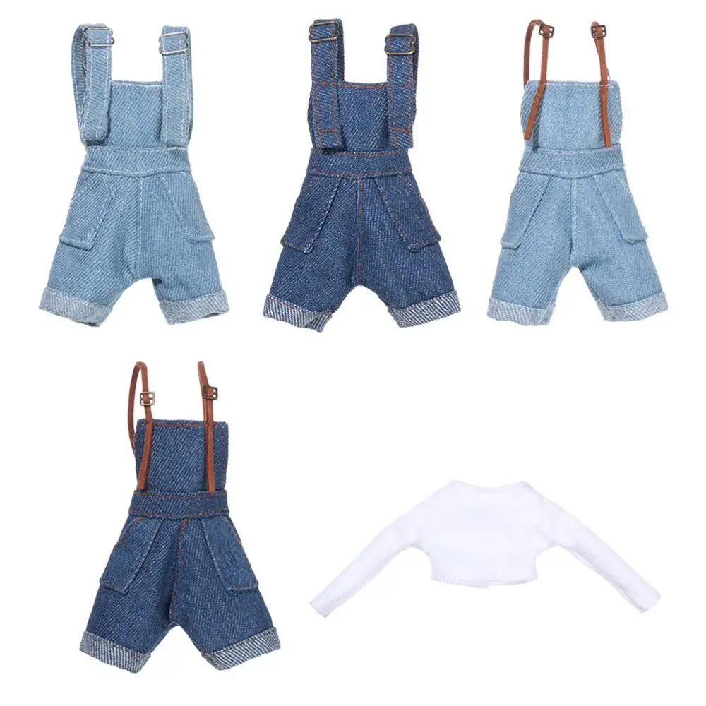 Solid Color Doll Overalls for 29 cm Doll 1/6 Doll Mini White T-shirt Doll Clothes DIY Play House Dressing Up Kids Gift Accessory