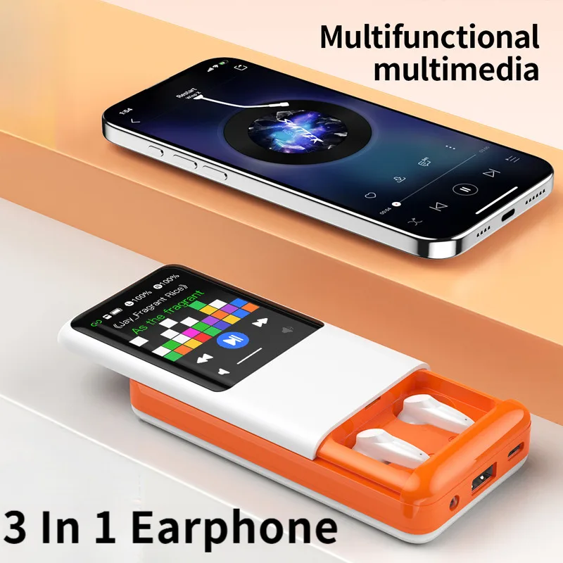 

TWS Wireless Bluetooth Semi-In-Ear Earphones With Touch Screen Power Bank Multimedia 3 In 1 Earbuds For Travel Essential Earsets