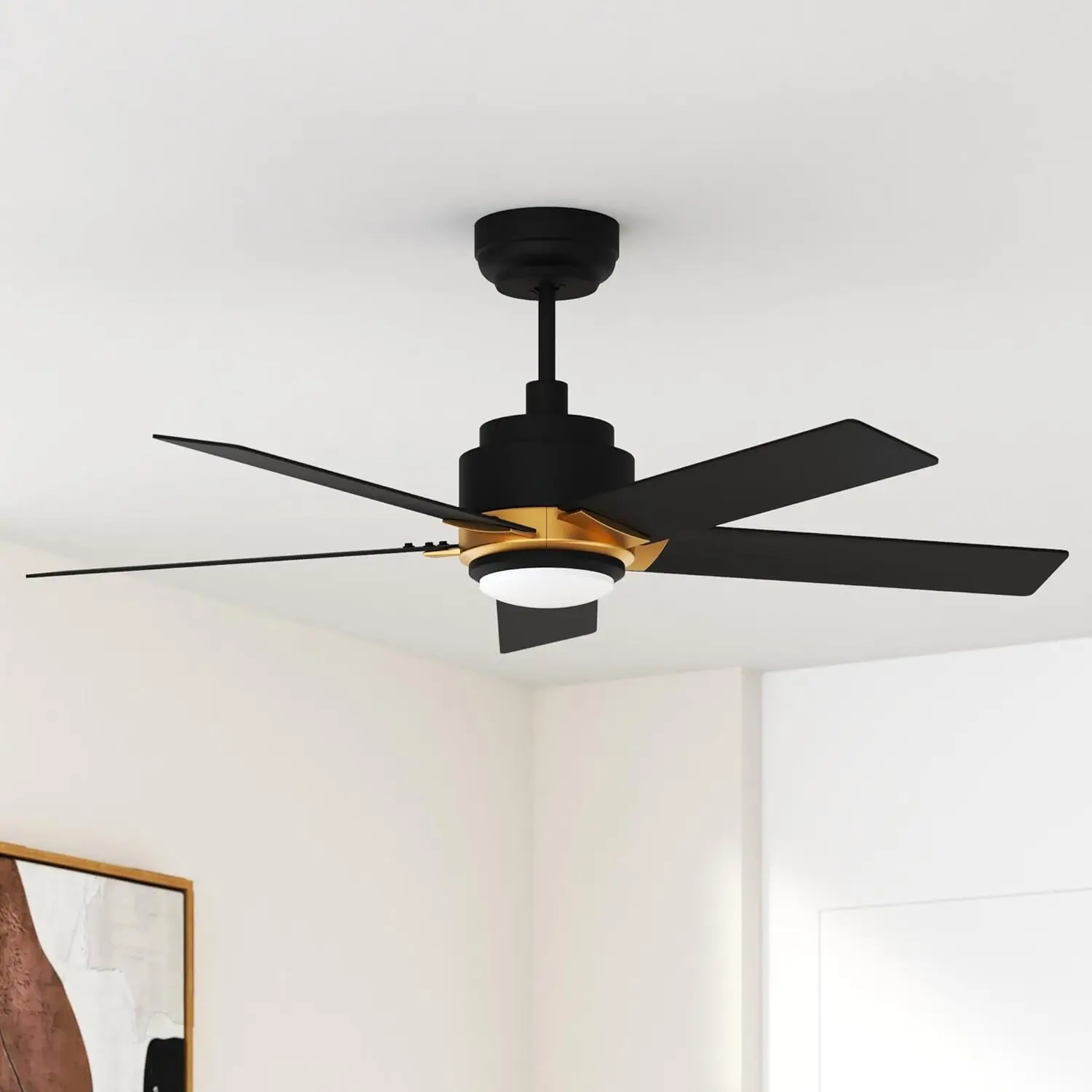 Smart Ceiling Fans with Lights and Remote, 52 Inch Low Profile Ceiling Fan with  LED Light, 10-Speed Reversible D