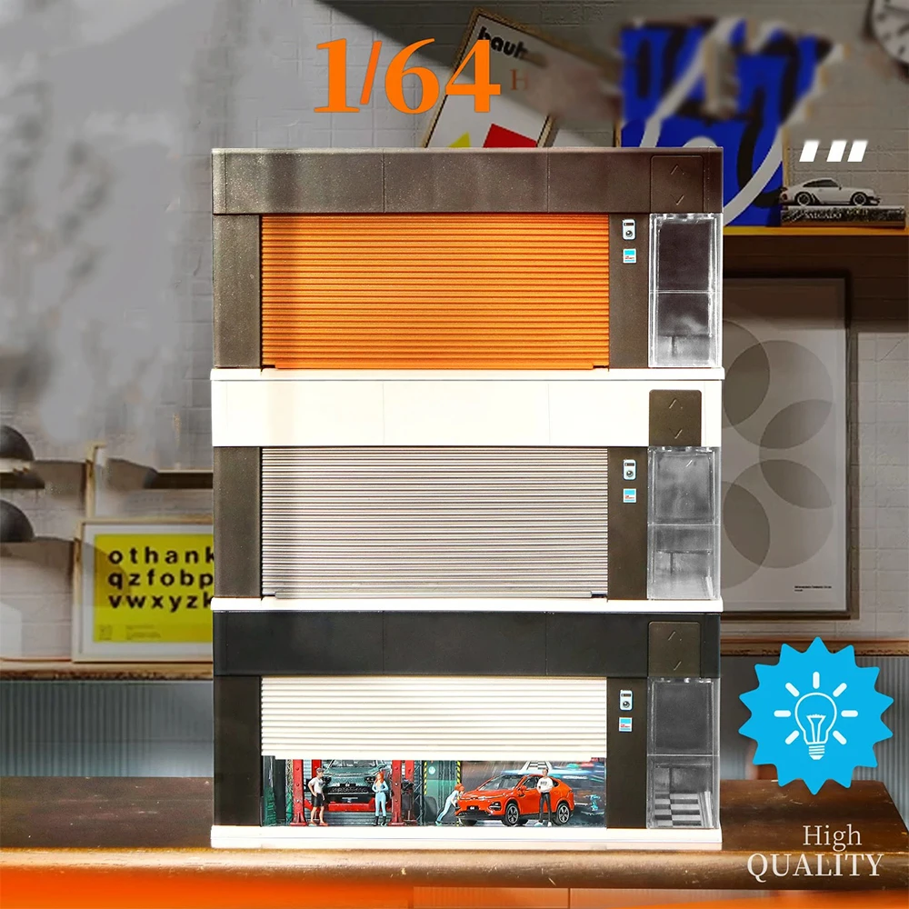 

1/64 гаражная диорама, демонстрационная коробка с электрической дверью затвора и светодиодной подсветкой для миниатюрной сцены игрушечного автомобиля (автомобиль и рисунок в комплект не входит)