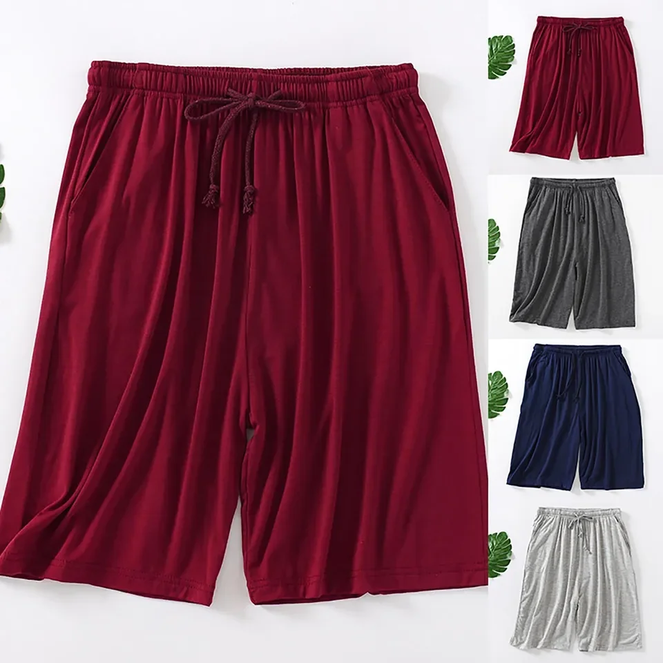 กางเกงขาสั้นลำลองผู้ชายสำหรับฤดูร้อน แฟชั่นเรียบง่าย ผ้าโมดอลผสมคอตตอน ใส่นอน ใส่เที่ยวพักผ่อน สีดำ สีเทา มีไซส์ใหญ่