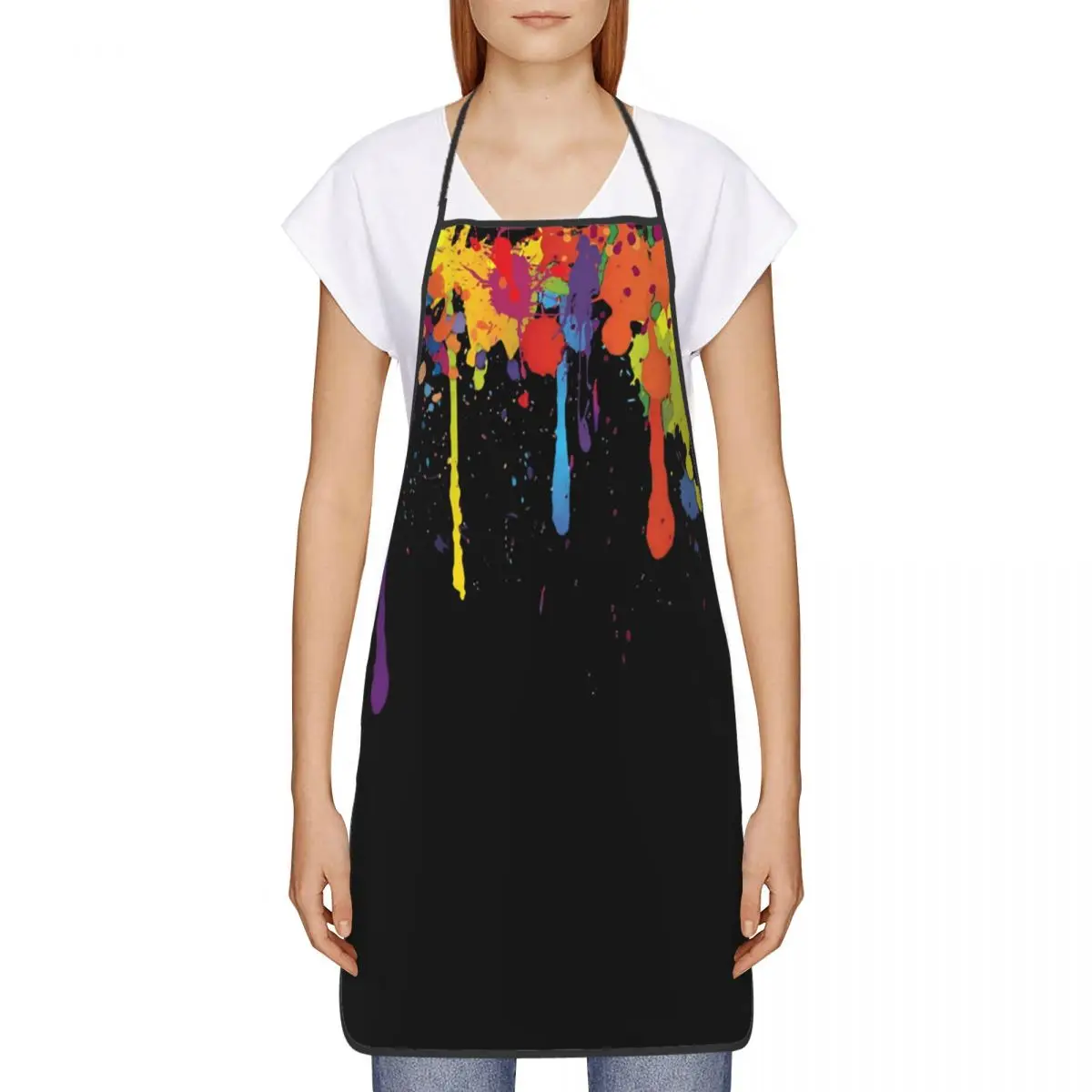 Funny Multicolored Paint Splatter Bib Aprons Women Men Kitchen Chef Artist Graffiti Art Tablier Cuisine for Cooking Baking