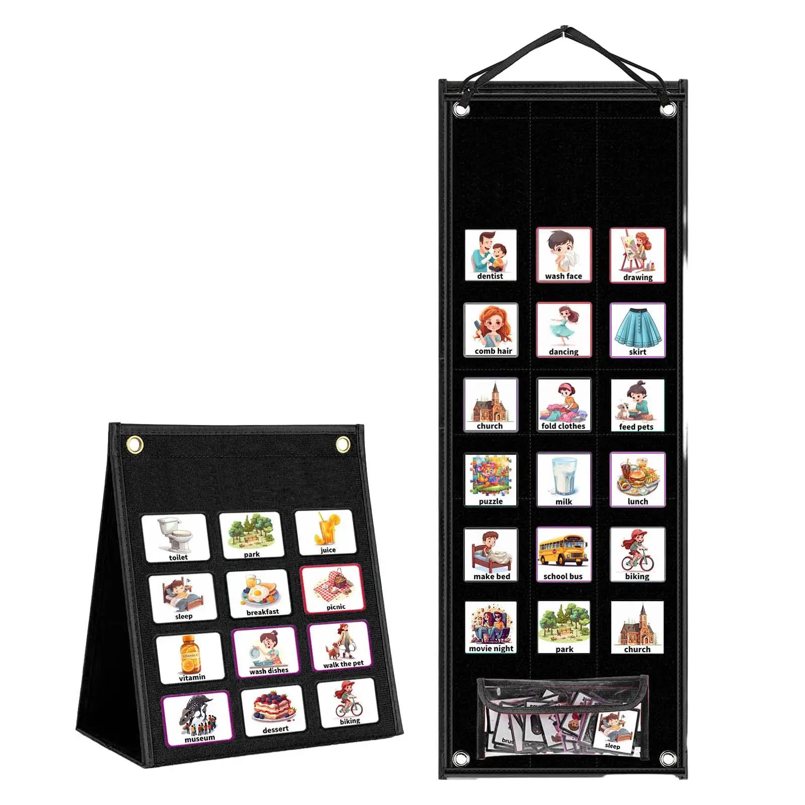 Daily Chores Chart for Kids Routine Pocket Chart Cards Visual Schedule Calendar Wall Planner Oxford Fabric for Preschool