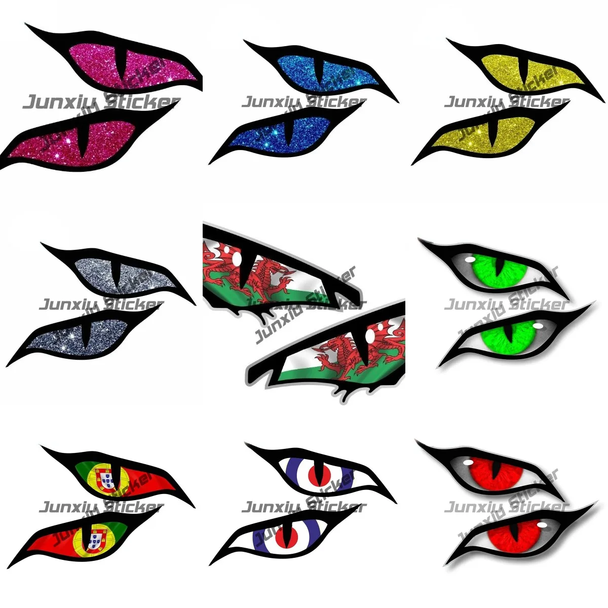 

A Pair of Evil Eyes Stickers Rainbow Yellow Evil Eyes Wales Welsh CYMRU Flag Psychedelic Occlusion-Scratch Decal Accessories