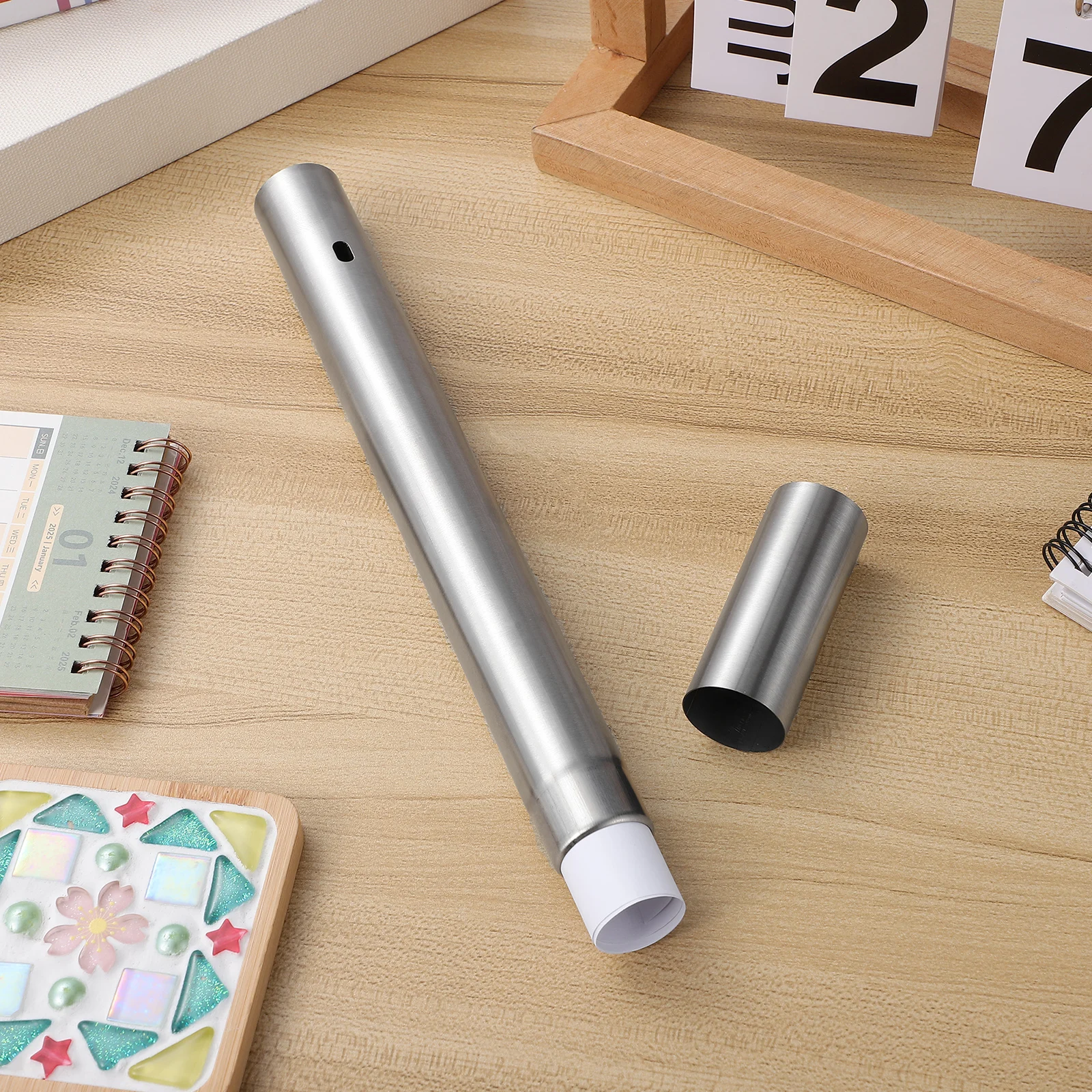 30cm Stainless Steel Cylinder Box Birth Certificate Protector Tube Household Accessories Filing Products Document Holder Storage