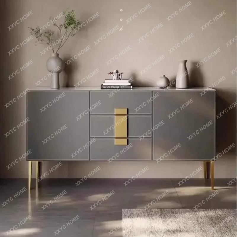 XX color-block sintered stone solid wood saddle leather sideboard, new high-end dining hall entryway cabinet