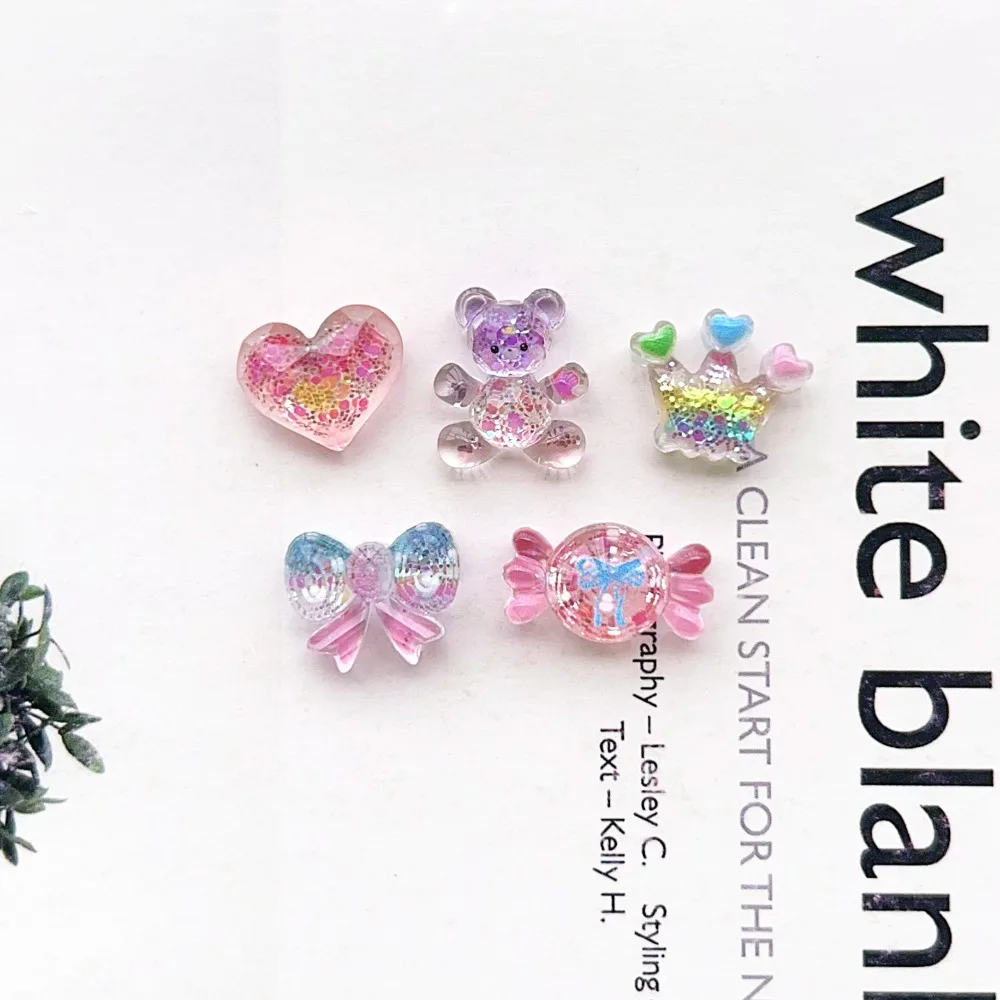 10pcs Mini Kawaii Cute Crown Heart Flat Back Cabochons Scrapbook Diy  Party Hairpin Accessories Home Decoration Craft