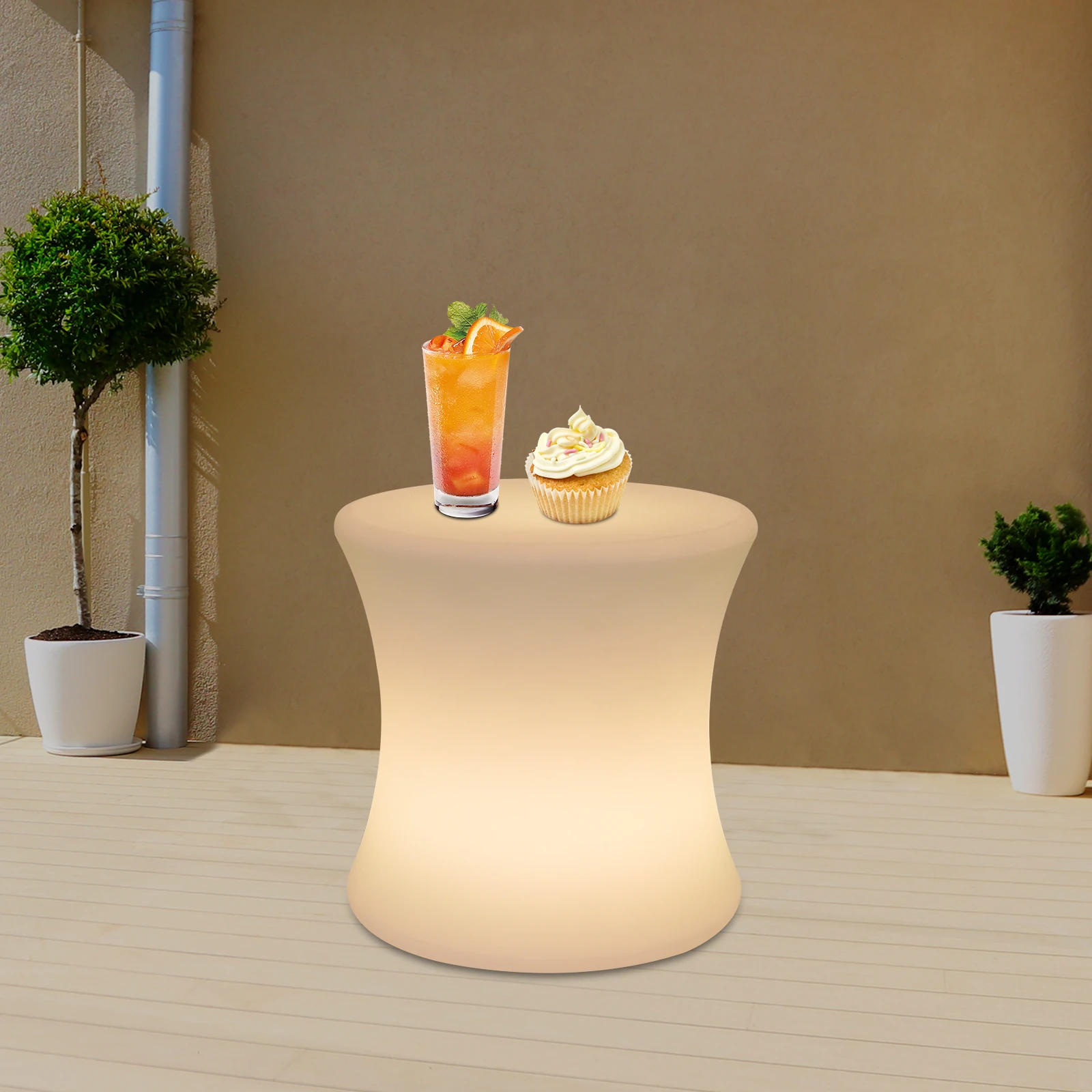 White PE ABS Drum Shaped Stool Charging Model 40cm Stool with Rechargeable LED Light 3.7, 2200mAh Li-Ion Included For Bars Hotel